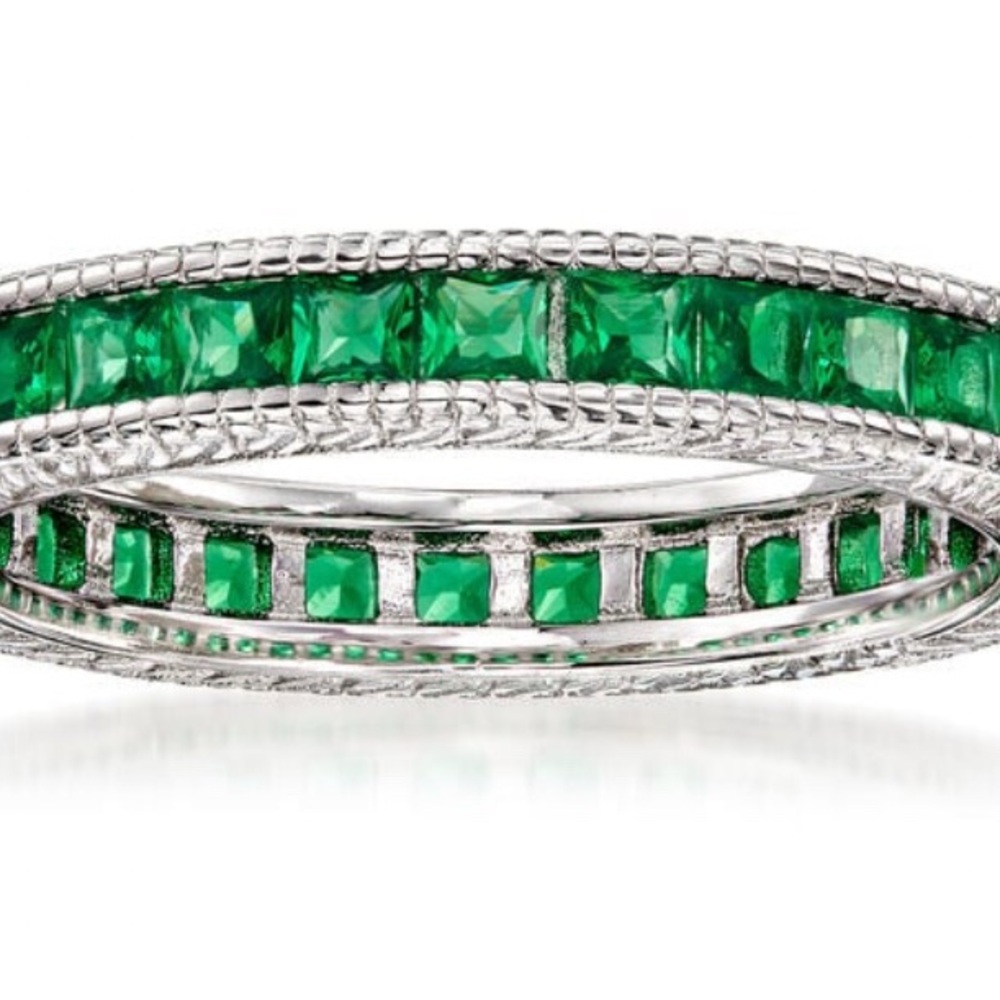 Silver and Lab Created Emerald Ring Sz. 6